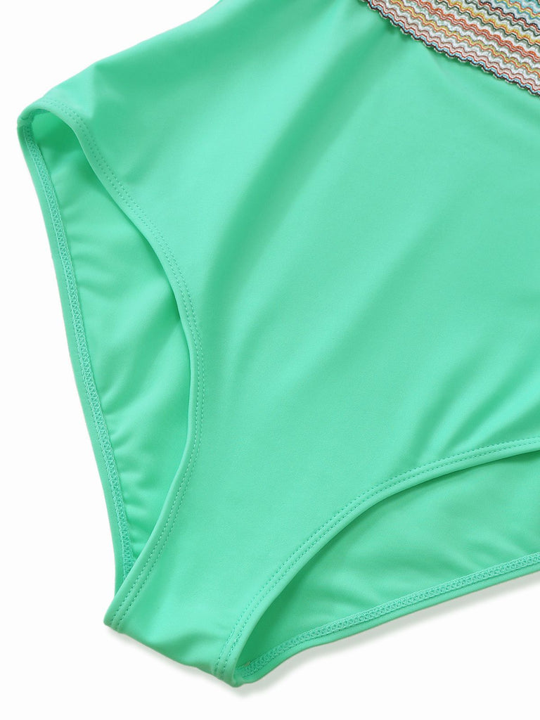 Maillot De Bain Une Pièce Col V Profond Ondulé Patchwork Année 1940