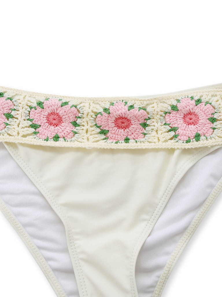 Ensemble Bikini Taille Haute Fleurs Brodées Artisanal Années 50