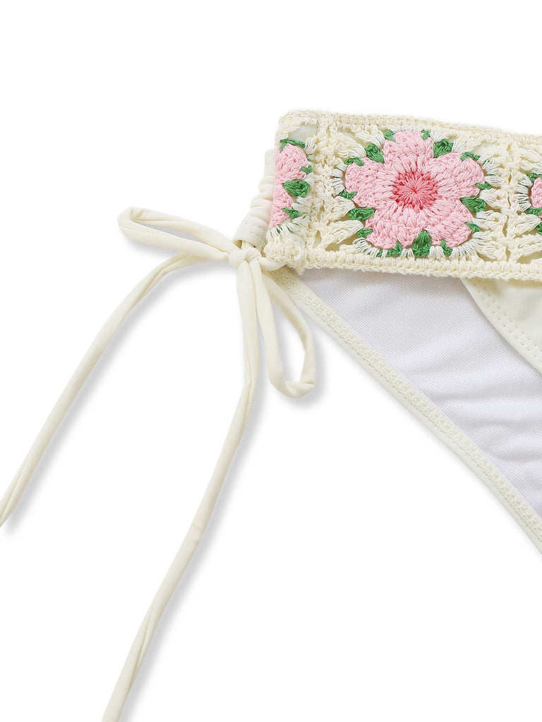 Ensemble Bikini Taille Haute Fleurs Brodées Artisanal Années 50