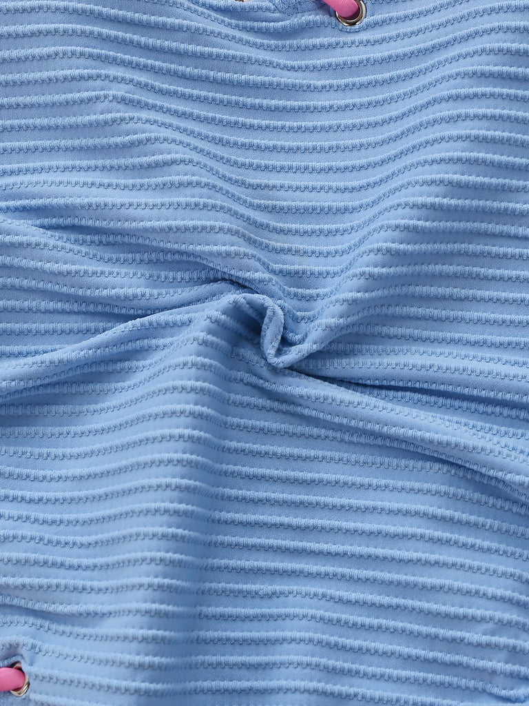 Maillot de bain une pièce bleu clair rayures lacé froncé 1950s