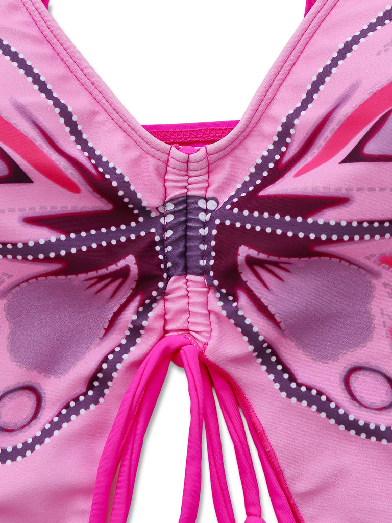 Ensemble bikini à fines bretelles et lacets papillon années 1970