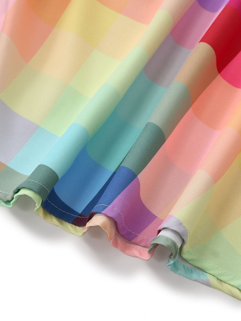 Robe trapèze larges bretelles carreaux colorés 1950s