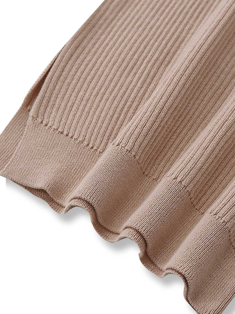 Robe Tricot Kaki Épaules Dénudées Dentelle Fente Années 1960