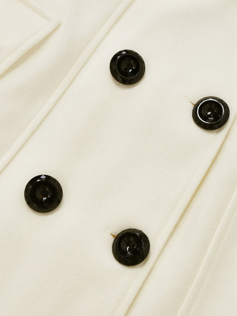 Manteau noir à boutons amovibles en fausse fourrure des années 1940