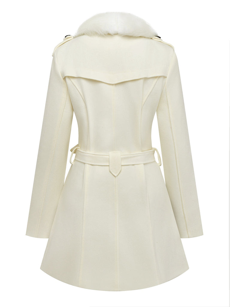 Manteau noir à boutons amovibles en fausse fourrure des années 1940