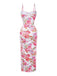 Robe longue moulante bretelles floral rose 1980s