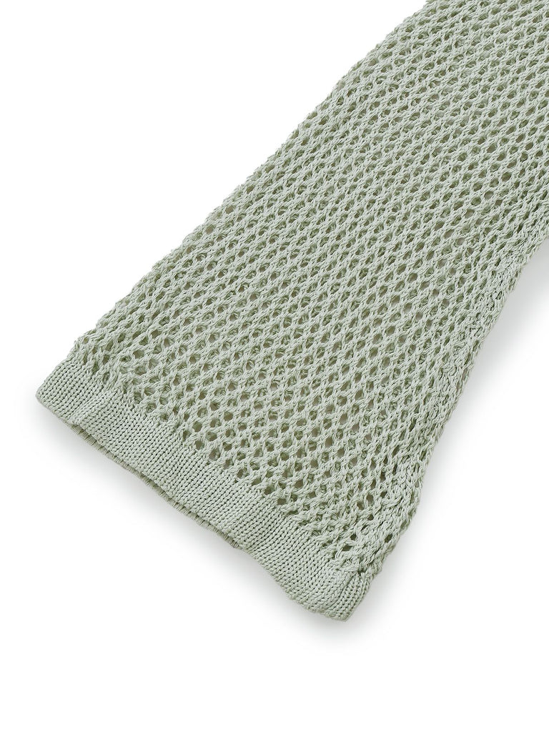 2PCS Ensemble de paréo de plage vert à manches longues en crochet années 1960