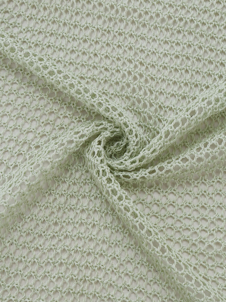 2PCS Ensemble de paréo de plage vert à manches longues en crochet années 1960