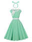 Robe Midi Vert Avec Nœud et Bandeau Années 1950