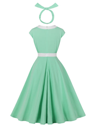 Mancherons Nœud Évasée Robe Vert glacé Années 1950 2