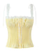 corset jaune à détails en dentelle sur fond blanc