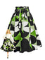 Jupe trapèze lacets imprimé abstrait vert 1970s