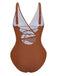 Khaki 1950s Starfish V-Neck Tummy Control One-Piece Swimsuit back-view