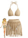 Ensemble Bikini Halter Franges Patchwork Kaki Années 1970