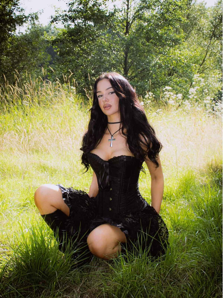 2PCS Corset en dentelle Steampunk et jupe haute-basse des années 1970