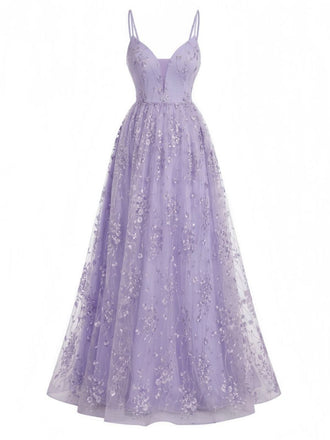 Lavender spaghetti strap dress front view ideal for summer weddings and formal events