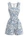 Combishort Sans Manches Col Carré Floral Bleu Années 1950 2