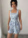Combishort Sans Manches Col Carré Floral Bleu Années 1950 4