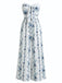 Bustier Florale Imprimée Jambes Larges Bohème Combinaison Bleue Années 1970 3