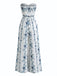 Bustier Florale Imprimée Jambes Larges Bohème Combinaison Bleue Années 1970 4