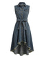 Robe Bleu Sans Manches Ourlet Asymétrique Années 1950