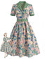 [Prévente] Robe bleu clair motifs floraux et col revers années 1950