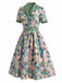 [Prévente] Robe Col Cranté Floral Bleu Clair Années 50
