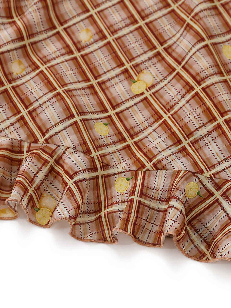 [Prévente] Clair Marron Volant à Carreaux Citron Pencil Robe Années 1960 7