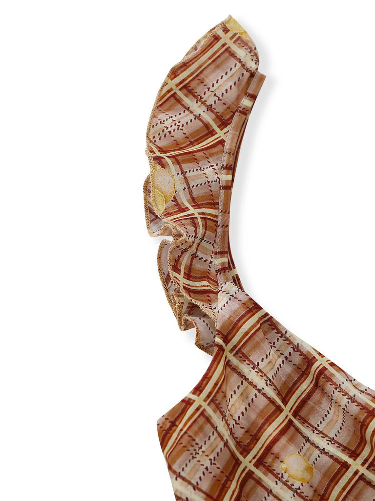 [Prévente] Clair Marron Volant à Carreaux Citron Pencil Robe Années 1960 5