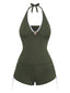 [Prévente] Ensemble Tankini Vert Col Bando à Cordon Froncé Années 50