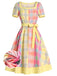 [Prévente] Robe Col Carré à Carreaux avec Cœur Jaune Clair Années 50