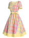 [Prévente] Robe Col Carré à Carreaux avec Cœur Jaune Clair Années 50