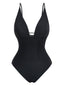 Maillot de bain noir décolleté en V profond effet ventre plat années 1950