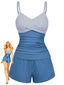 Maillot de bain rayé bleu poches et fronces années 1940
