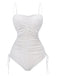 Red swimsuit with ruched design on a white background
