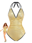 Maillot de bain une pièce licou fines bretelles métallisé