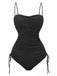Maillot de bain une pièce noire ruché bretelles 1940s