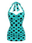 Maillot de Bain Dos Nu Froncé à Pois Menthe années 50