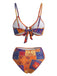 Ensemble Bikini Floral Paisley avec Anneau Fer à Cheval en Cristal Années 1970