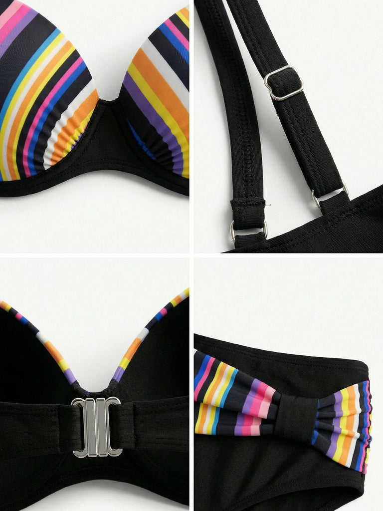 Ensemble Bikini Rayé Arc-en-Ciel Multicolore Années 1970