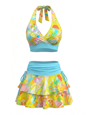 Ensemble Bikini Halter Imprimé Psychédélique Multicolore Années 80