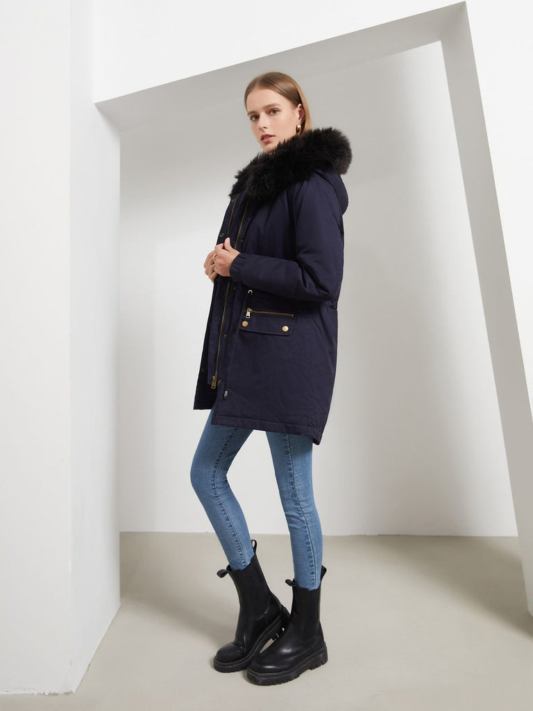 Manteau Années 50 Garnie de Fourrure Synthétique à Boucle