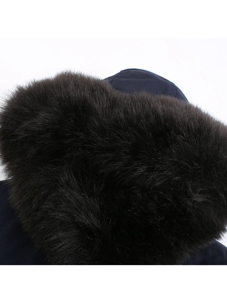 Manteau Années 50 Garnie de Fourrure Synthétique à Boucle