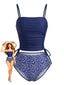 Ensemble tankini bleu marine motifs floraux et taille cordon serrage années 1950