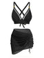 3PCS Bikini noire à boutons métal massif années 1950