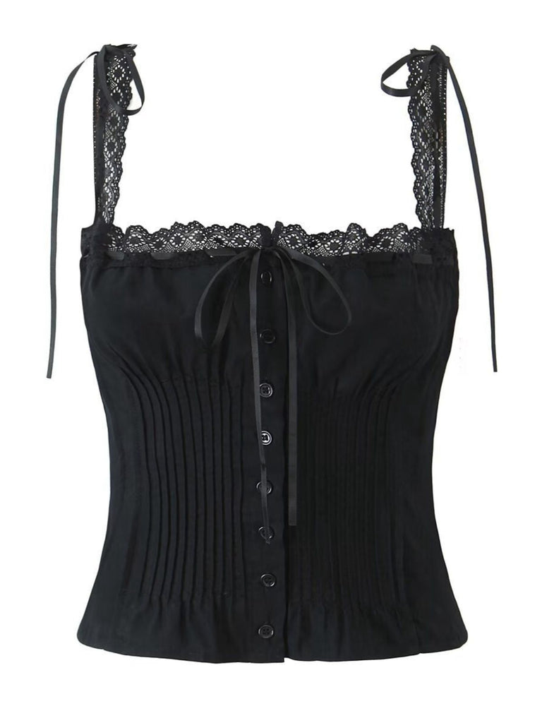 corset noir à bretelles en dentelle sur fond blanc