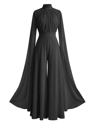 Combinaison noire froncée satin à ourlet volanté années 1930