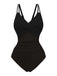 Maillot de bain une pièce noir à col en V sur fond blanc