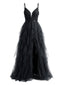 Robe de bal à volants fendue tulle pailleté ornée d'appliqués années 1930