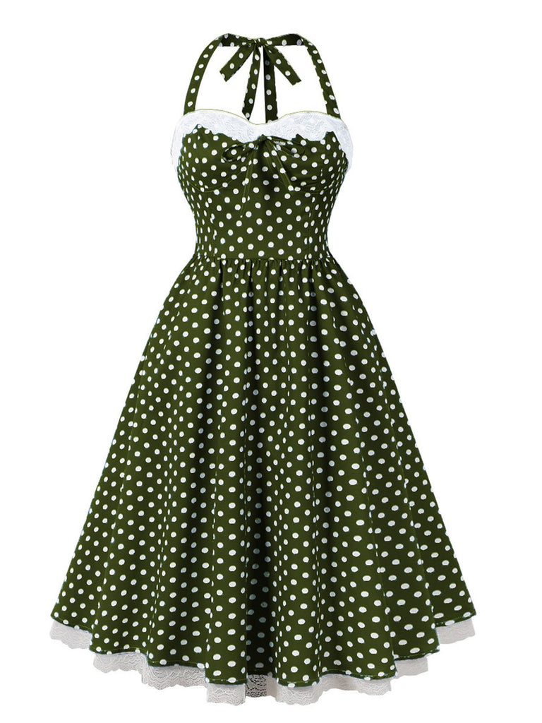 Robe dos nu en dentelle patchwork à pois des années 1950